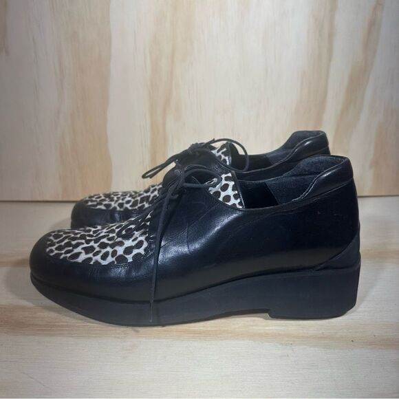Andre Assous Black Calf Hair Platform Loafer Shoes Size 9 - Picture 1 of 8